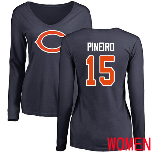 Chicago Bears Navy Blue Women Eddy Pineiro Name and Number Logo NFL Football #15 Long Sleeve T Shirt